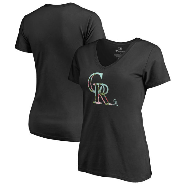 2020 MLB Colorado Rockies Fanatics Branded Women Lovely Plus Size VNeck TShirt  Black->mlb t-shirts->Sports Accessory
